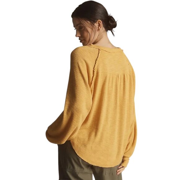Anthropologie Pilcro Ruffled Raglan Thermal Top Gold Women's Size Large - Picture 3 of 7